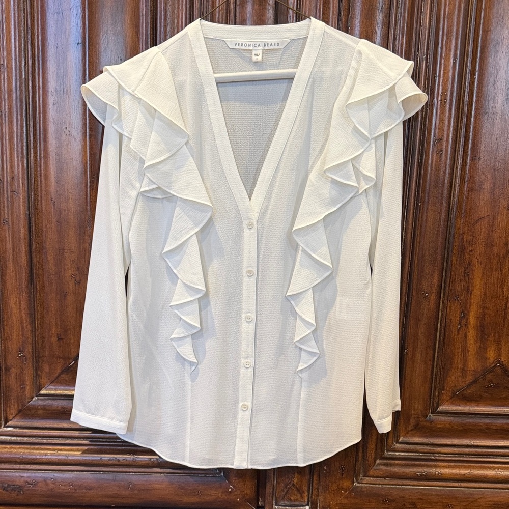 Veronica Beard Ruffled V-Neck Blouse